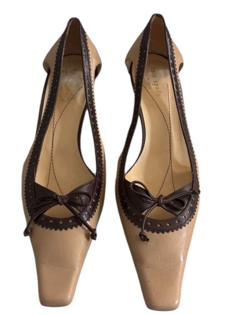 Kate Spade Two-Tone Beige and Brown Leather Regency Oxford Style Kitten Heel 9.5